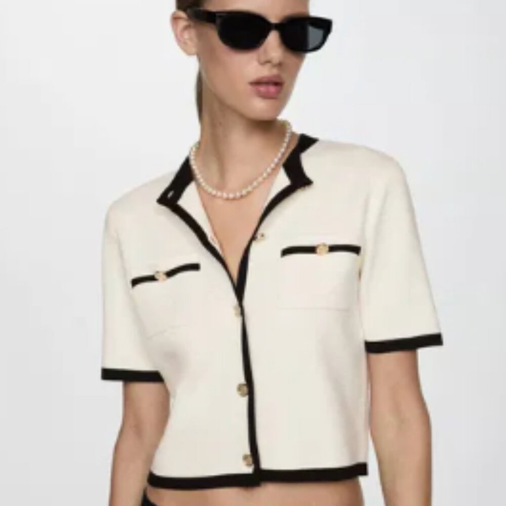 Mango Women's Contrasting Trim Short Sleeve Top
